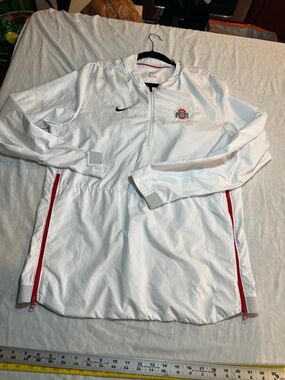 Nike White Ohio State Pullover Windbreaker with Red Accents size large